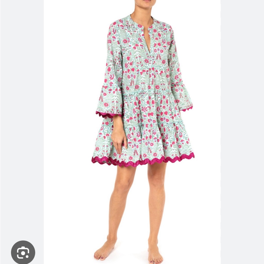 Juliet Dunn Temple Flower Flare Dress, Fuchsia/Aqua
